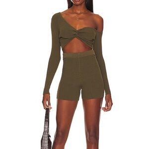 Olive Green Women's Ribbed Short Set
